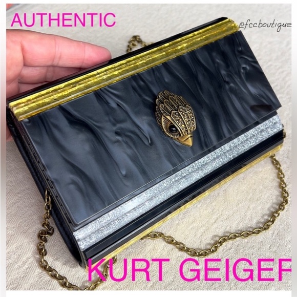 Kurt Geiger Handbags - KURT GEIGER NWT BLACK MOTHER OF PEARL glitter Party clutch on chain black
